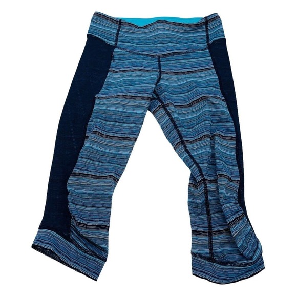 Lululemon Stop At Nothing Crop Leggings Space Dye Twist Naval Blue Womens Size 6 - Picture 2 of 8